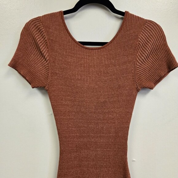 Naadam Women's XS Bodycon Reversible Ribbed Cotton Cashmere Blend Midi Dress Bri - Picture 5 of 11